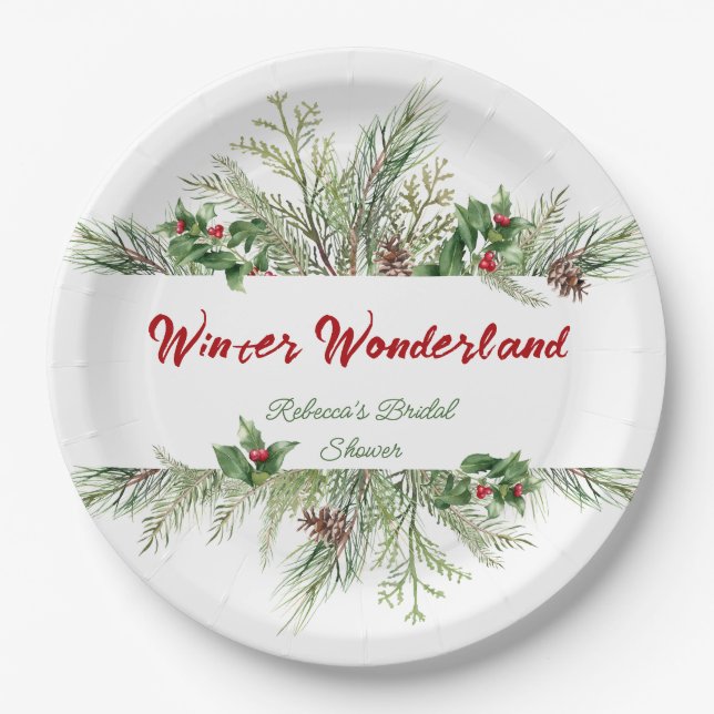 Winter Frame Winter Wreath Bridal Shower Thank you Paper Plate (Front)