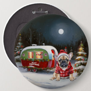 Winter French Bulldog Caravan Christmas Adventure 6 Cm Round Badge