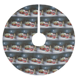 Winter French Bulldog Caravan Christmas Adventure  Brushed Polyester Tree Skirt