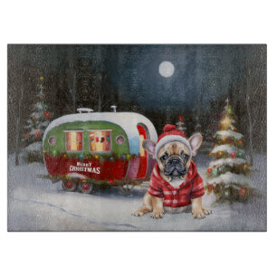 Winter French Bulldog Caravan Christmas Adventure Cutting Board