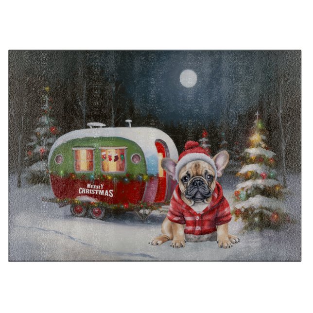 Winter French Bulldog Caravan Christmas Adventure  Cutting Board (Front)