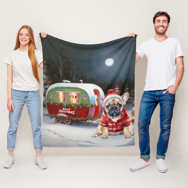 Winter French Bulldog Caravan Christmas Adventure  Fleece Blanket (In Situ)