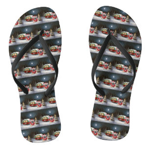 Winter French Bulldog Caravan Christmas Adventure  Flip Flops