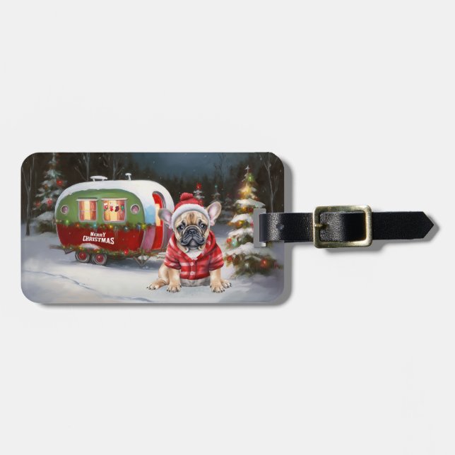 Winter French Bulldog Caravan Christmas Adventure  Luggage Tag (Front Horizontal)