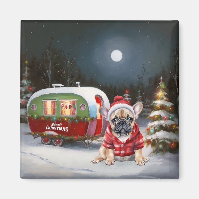 Winter French Bulldog Caravan Christmas Adventure  Magnet (Front)
