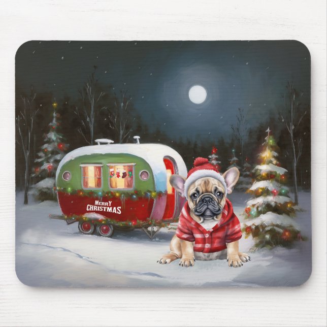 Winter French Bulldog Caravan Christmas Adventure  Mouse Mat (Front)