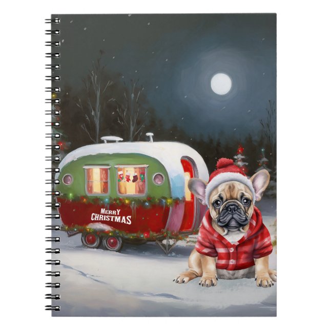 Winter French Bulldog Caravan Christmas Adventure  Notebook (Front)