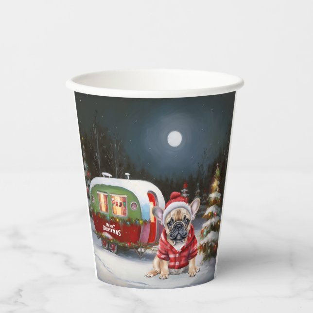 Winter French Bulldog Caravan Christmas Adventure  Paper Cups (Front)