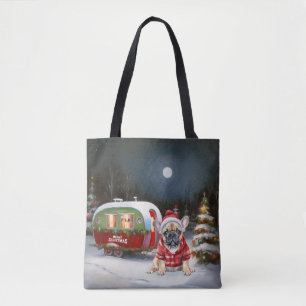 Winter French Bulldog Caravan Christmas Adventure Tote Bag