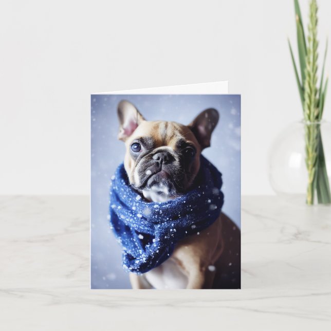 Winter French Bulldog Puppy Greeting Card (Front)