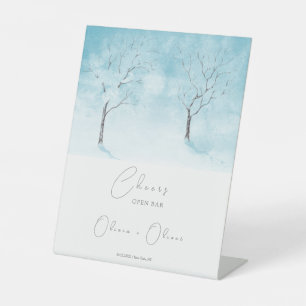 Winter Freshness Wedding Open Bar Cheers Pedestal Sign