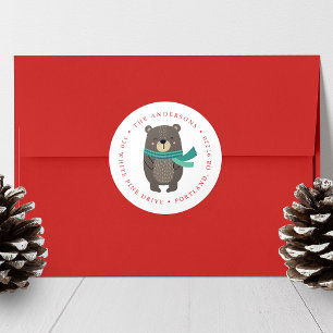 Winter Friends Bear Holiday Return Address Classic Round Sticker