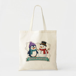 Winter Friends Penguin and Snowman Tote Bag