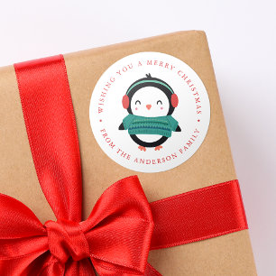 Winter Friends   Penguin Holiday Classic Round Sticker