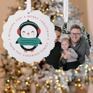 Winter Friends Penguin Photo Holiday Tree Decoration Card