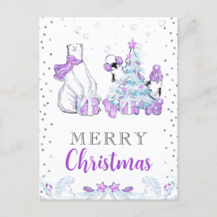 Winter Friends Polar Bear and Penguins Christmas Holiday Postcard