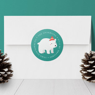 Winter Friends Polar Bear Holiday Return Address Classic Round Sticker