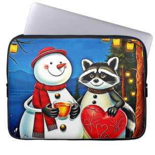 Winter Friends: Snowman & Raccoon Joy Design  Laptop Sleeve