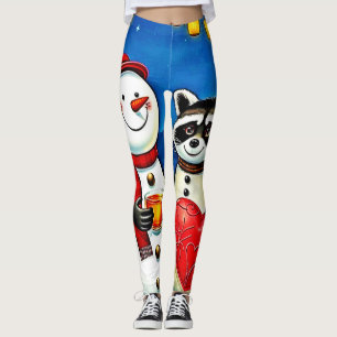 Winter Friends: Snowman & Raccoon Joy Design Leggings