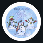 Winter Friends - Snowmen Classic Round Sticker<br><div class="desc">Celebrate Happy Holidays with a festive,  Winter wonderland design for warm wishes,  friends and fun Christmas stocking stuffers for any snowman lover and the first snowfall for winter season gifts. Fun,  festive,  Christmas t-shirts,  magnets,  mugs & gifts this winter holiday.</div>