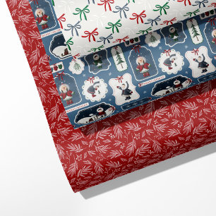 Winter Friends Tags, Holiday Bows & Holly Wrapping Paper Sheet