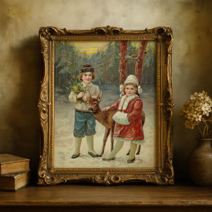 Winter Friends   Vintage Christmas Poster