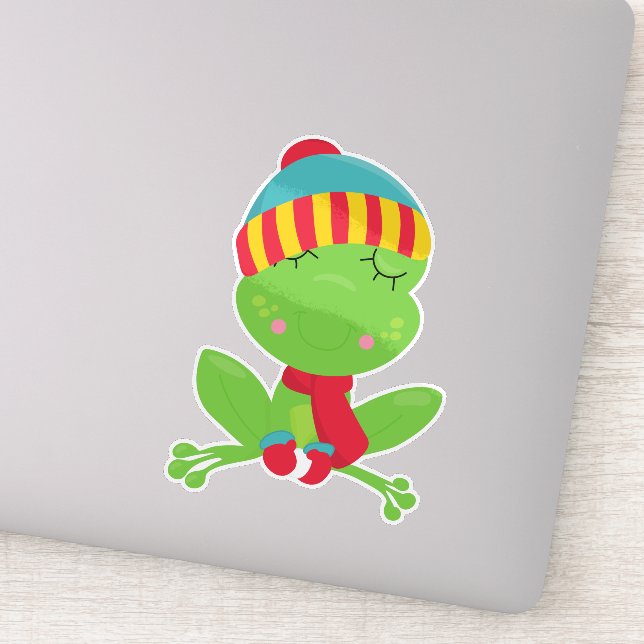 Winter Frog, Cute Frog, Green Frog, Hat, Scarf (Detail)