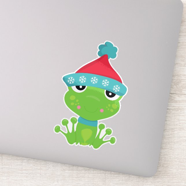 Winter Frog, Cute Frog, Green Frog, Scarf, Hat (Detail)