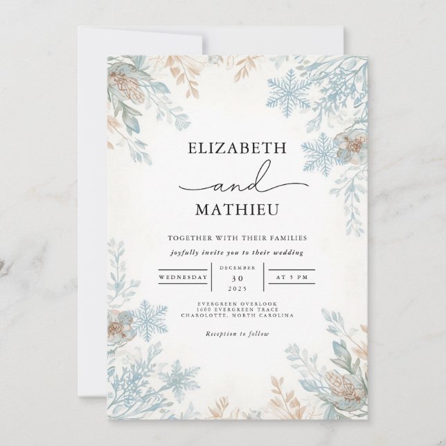 Winter Frost Botanical Wedding Invitation (Front)