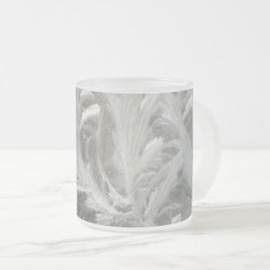 Winter frost grey white crystals frosted glass coffee mug