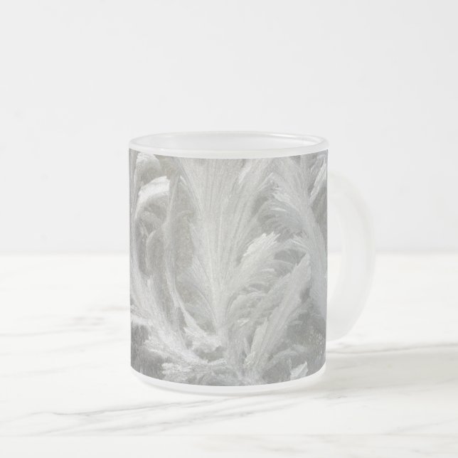 Winter frost grey white crystals frosted glass coffee mug (Front Right)