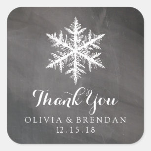 Winter Frost Snowflakes Chalkboard   Wedding Favou Square Sticker