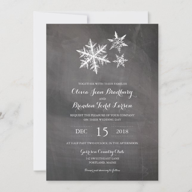 Winter Frost Snowflakes Chalkboard | Wedding Invitation (Front)