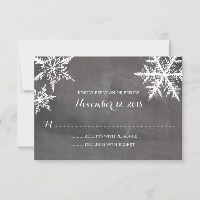 Winter Frost Snowflakes Chalkboard | Wedding RSVP (Front)