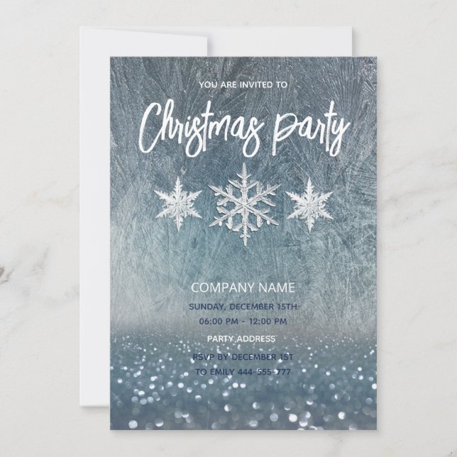 Winter frost snowflakes corporate Christmas party Invitation (Front)