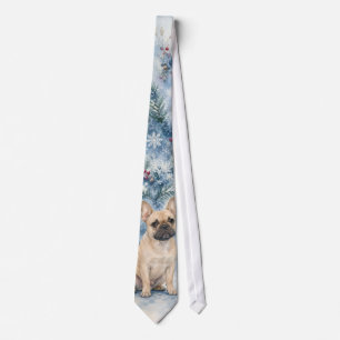 Winter Frost Watercolor French Bulldog Tie