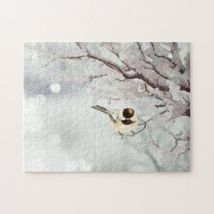Winter Frosty Tree Chickadee Bird   Jigsaw Puzzle