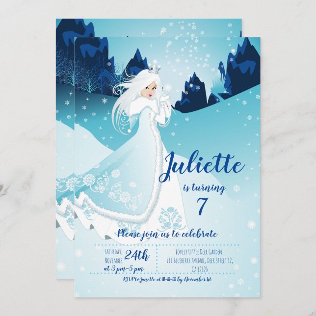 Winter Frozen birthday invitation (Front/Back)