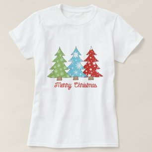 Winter Fun Christmas Tree Print Tee, Holidays Xmas T-Shirt