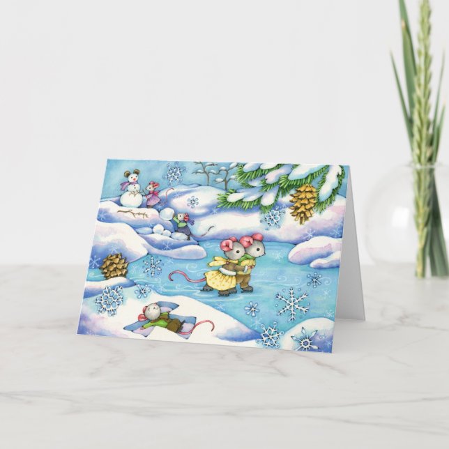 Winter Fun - cute mouse art card (Front)