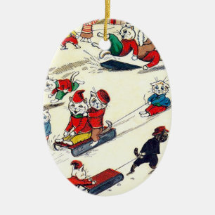 Winter Fun in the Land of Cats, Louis Wain Ceramic Tree Decoration
