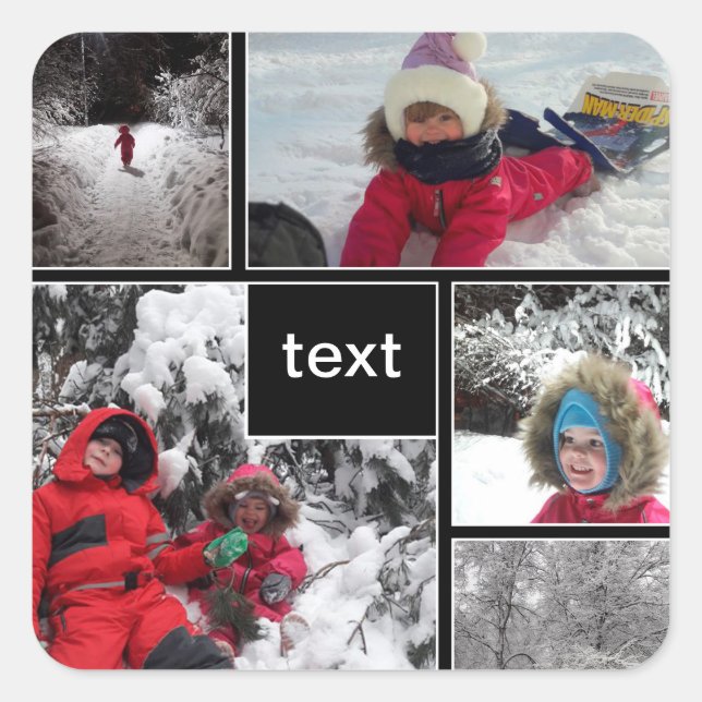 Winter fun kids games snow customisable text perso square sticker (Front)