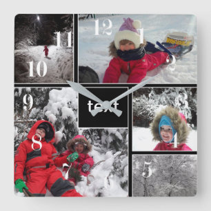 Winter fun kids games snow customisable text perso square wall clock