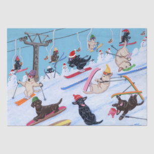 Winter Fun Skiing Christmas Labradors Tissue Paper