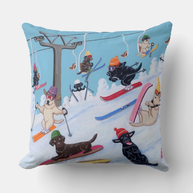 Winter Fun Skiing Labradors Cushion (Front)