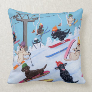 Winter Fun Skiing Labradors Cushion