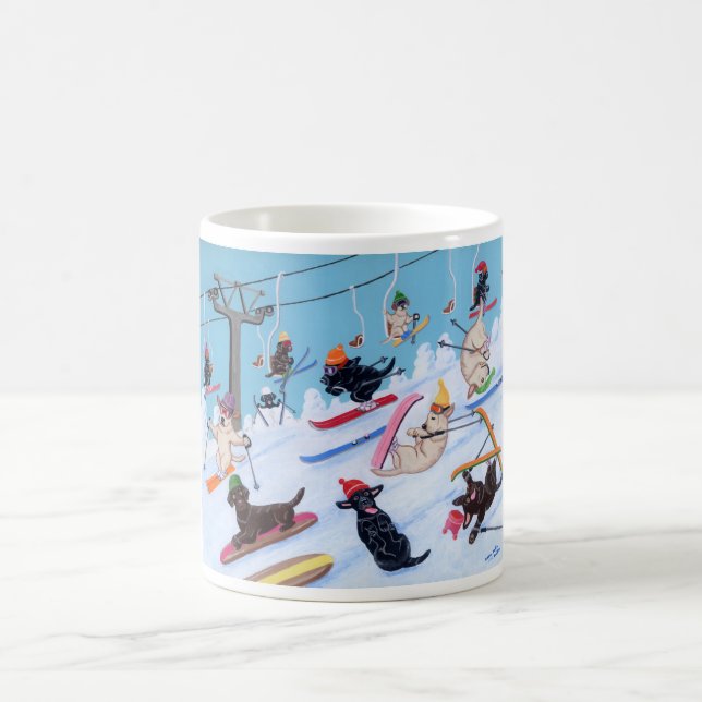 Winter Fun Skiing Labradors Painting Coffee Mug (Center)