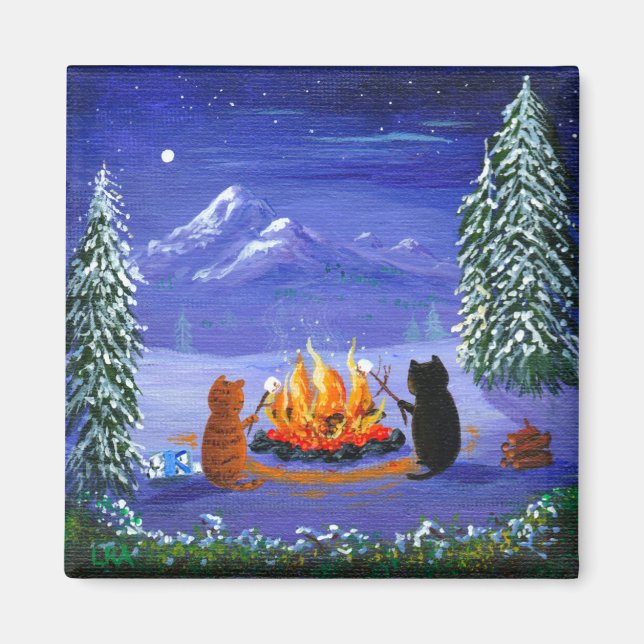 Winter Funny Cats Forest Creationarts Magnet (Front)