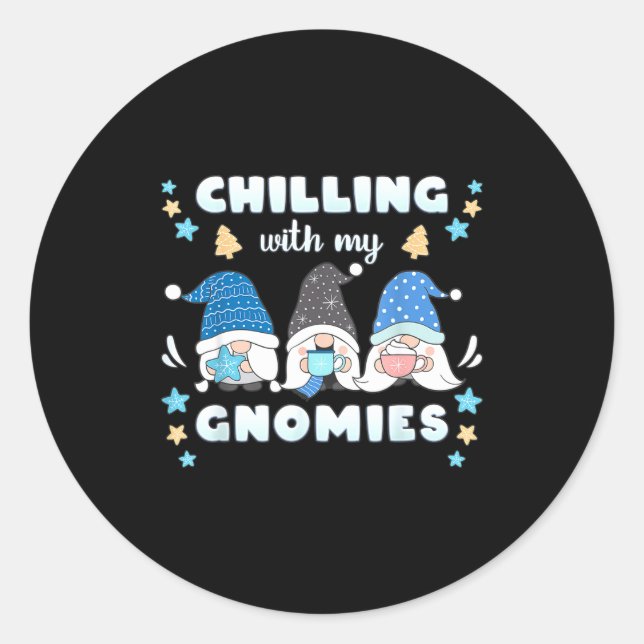 Winter, Funny Nordic Christmas Gnomes  Classic Round Sticker (Front)