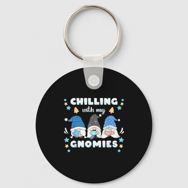 Winter, Funny Nordic Christmas Gnomes  Key Ring (Front)
